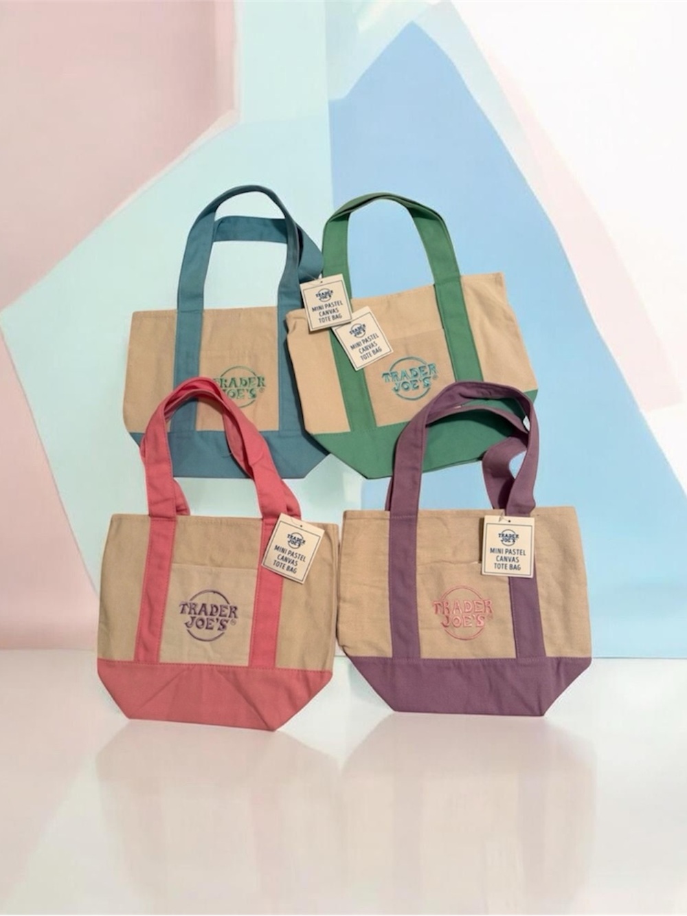 Trader Joe's Mini Pastel Tote Bags, NWT